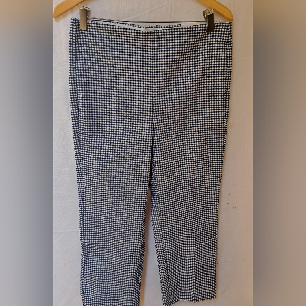 Chicos So Slimming Juliet‎ Straight Leg Pants Navy Gingham Check Size 1 US 8 NEW